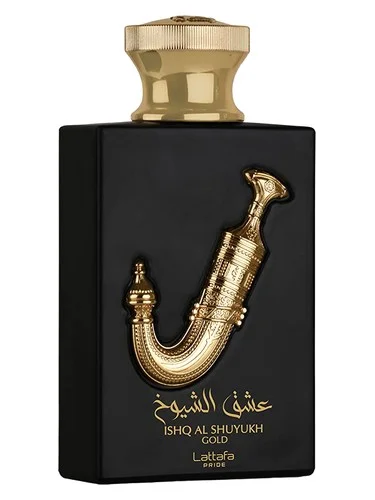 Frasco do perfume Lattafa Ishq Al Shuyukh Gold